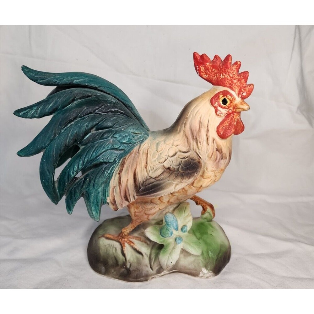 Vtg Enesco  Matte Ceramic Rooster Farmhouse Granny Core Porcelain Hand Painted